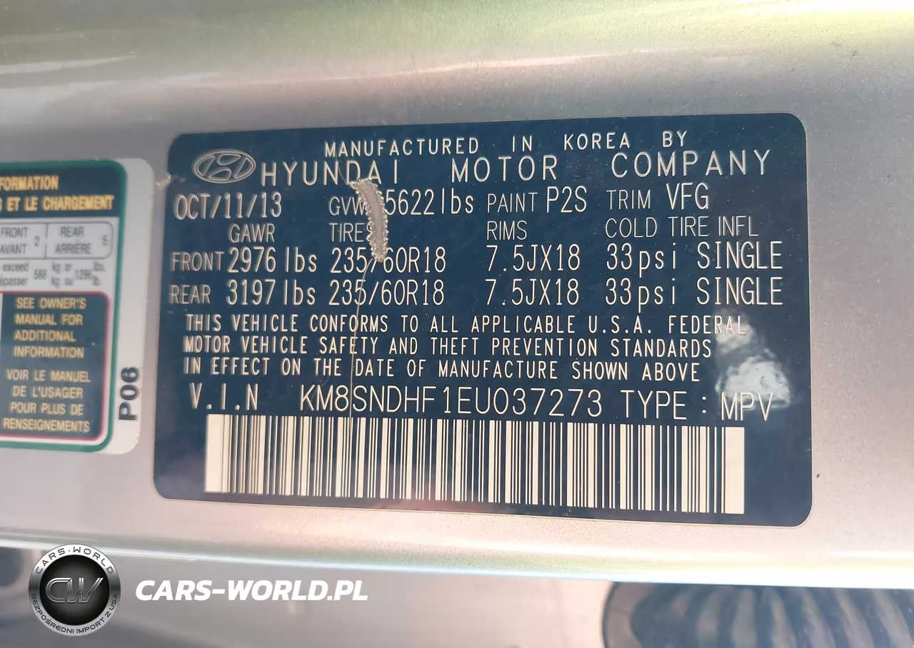 2014 Hyundai Santa Fe Gls VIN:KM8SNDHF1EU037273 - 9