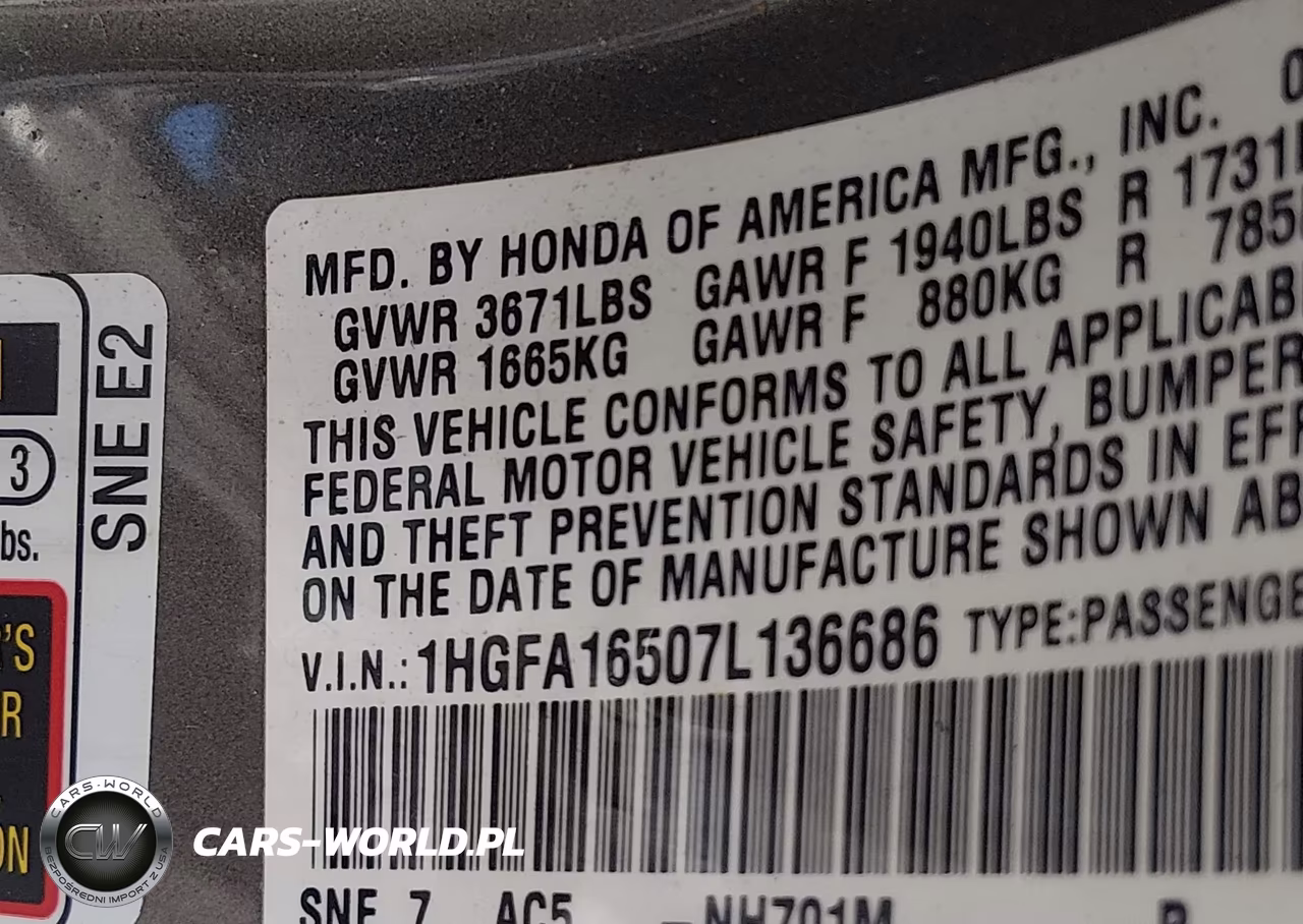 2007 Honda Civic Lx VIN:1HGFA16507L136686 - 9