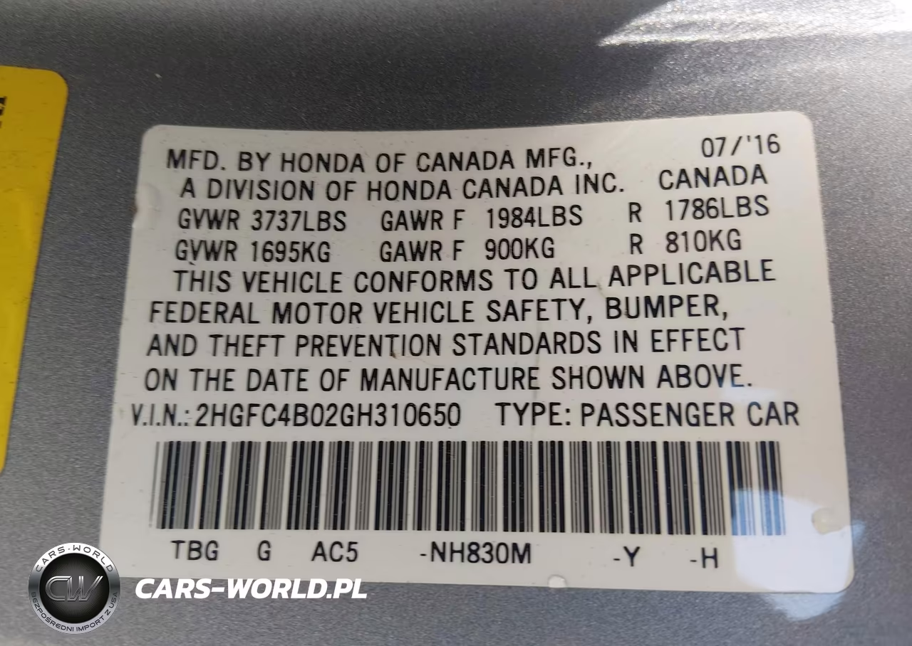 2016 Honda Civic Lx-P VIN:2HGFC4B02GH310650 - 9