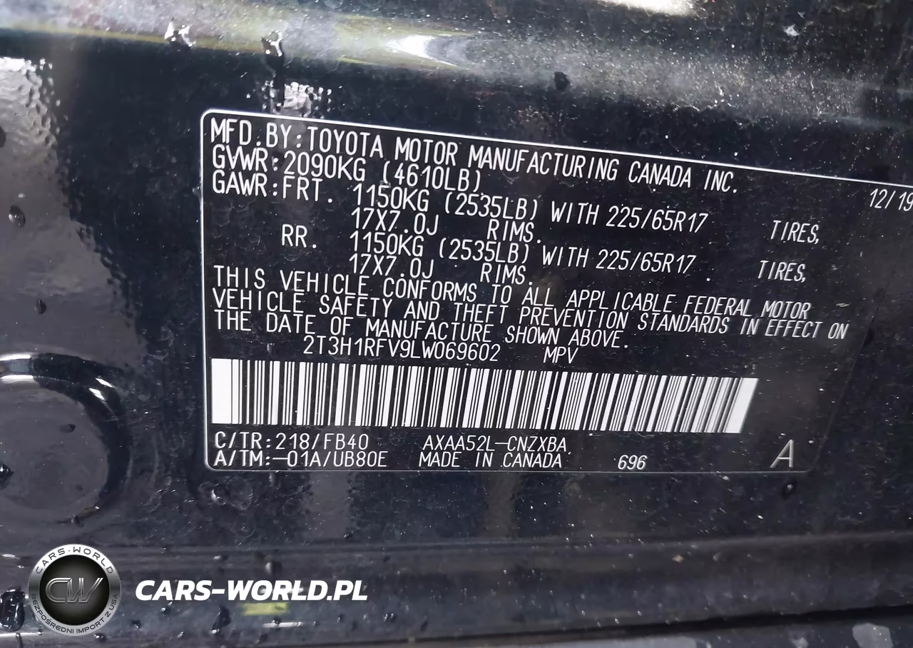 2020 Toyota Rav4 Le VIN:2T3H1RFV9LW069602 - 9