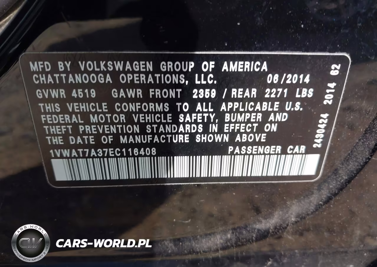 2014 Volkswagen Passat 1.8T S VIN:1VWAT7A37EC116408 - 9