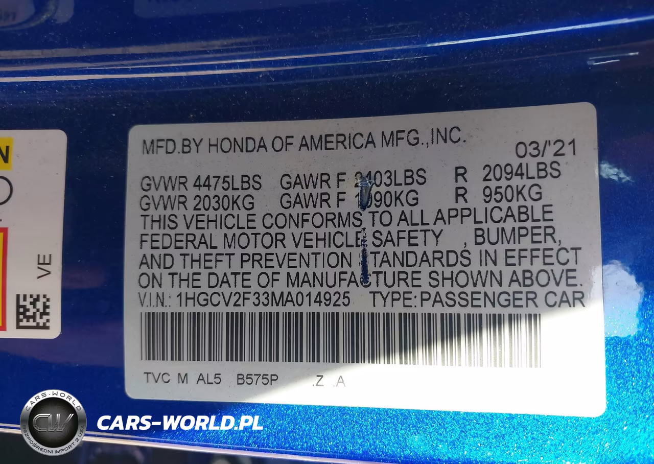 2021 Honda Accord Sport 2.0T VIN:1HGCV2F33MA014925 - 9