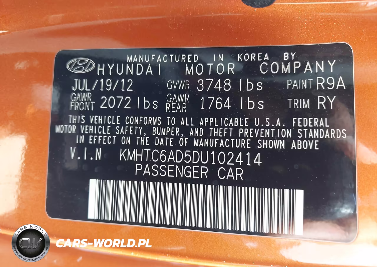 2013 Hyundai Veloster Base W-Black VIN:KMHTC6AD5DU102414 - 9