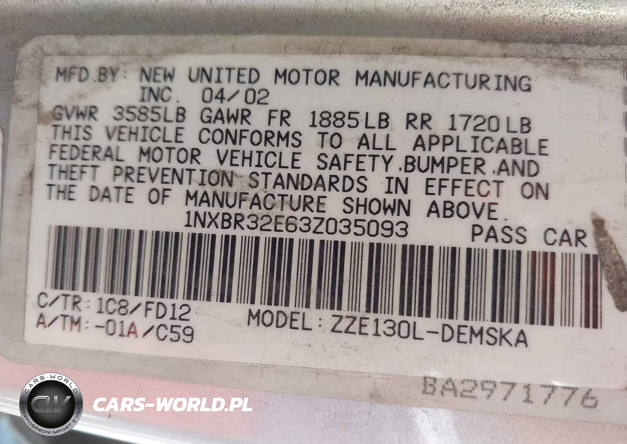 2003 Toyota Corolla S VIN:1NXBR32E63Z035093 - 9
