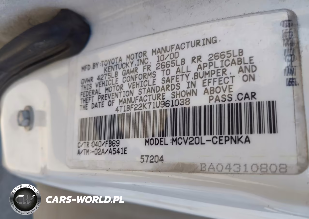 2001 Toyota Camry Le-Xle VIN:4T1BF22K71U961038 - 9