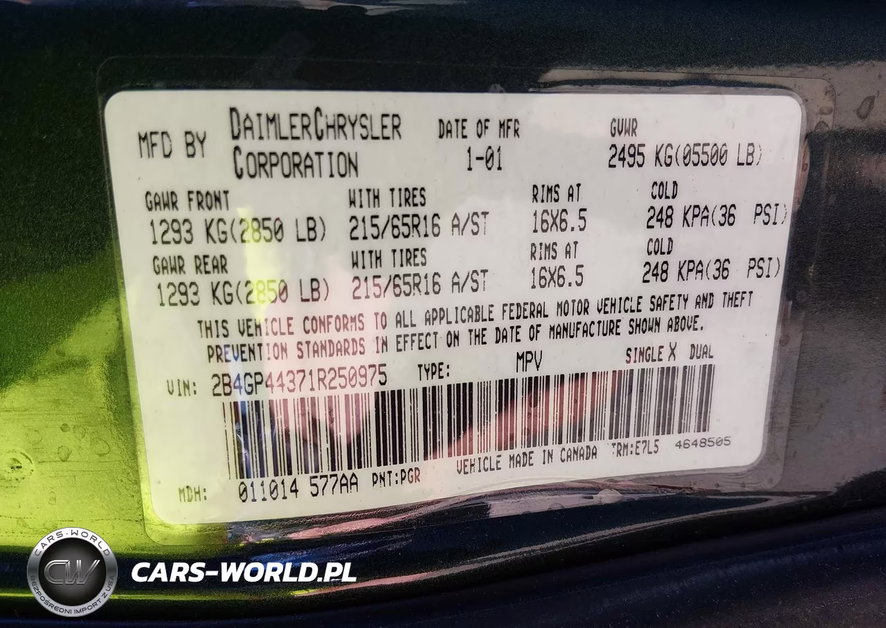 2001 Dodge Grand Caravan Sport VIN:2B4GP44371R250975 - 9