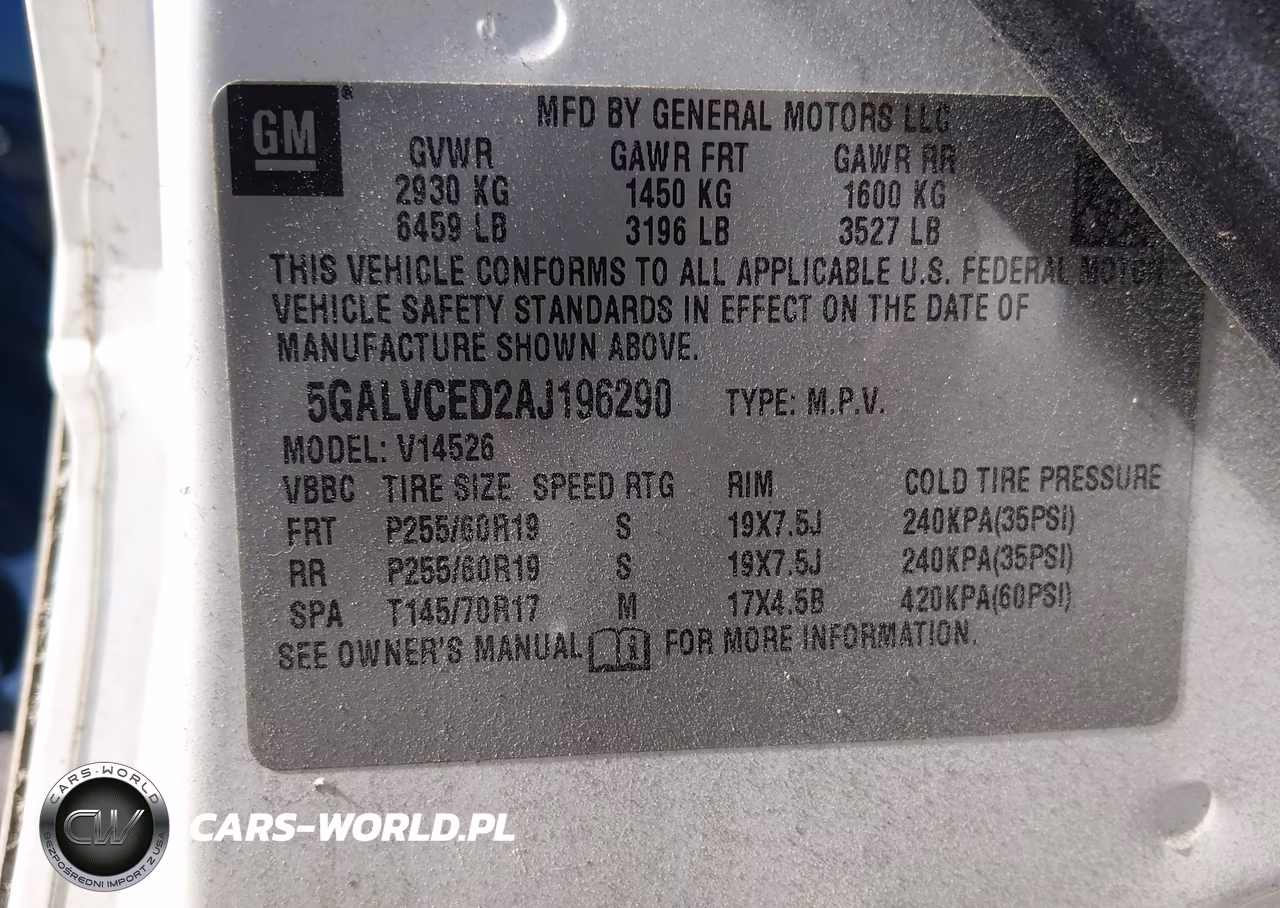 2010 Buick Enclave 2Xl VIN:5GALVCED2AJ196290 - 9
