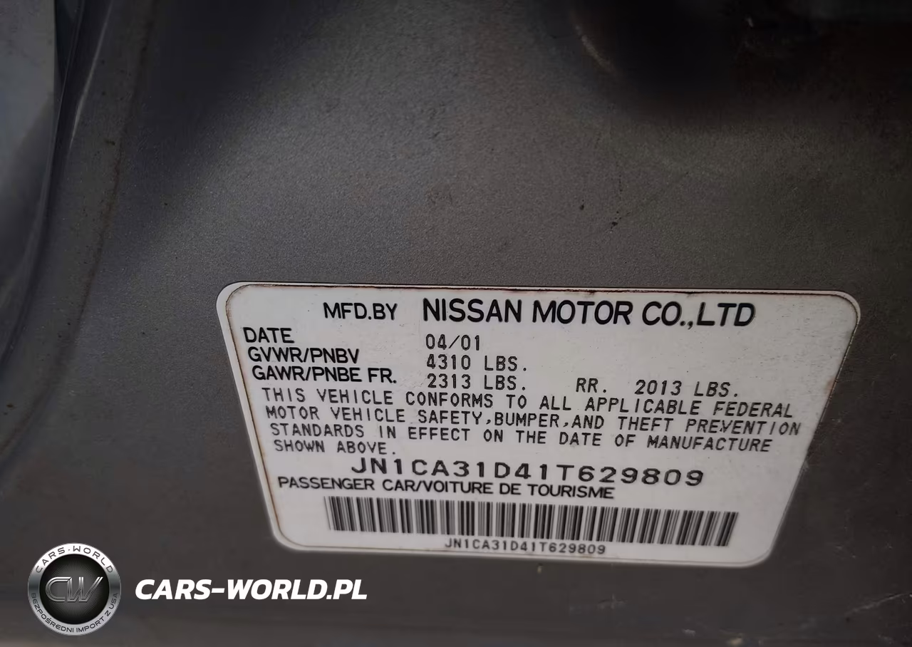 2001 Nissan Maxima Gxe VIN:JN1CA31D41T629809 - 9