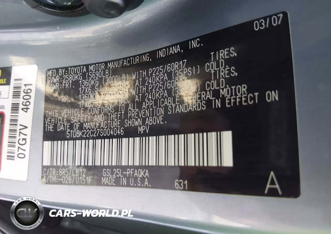 2007 Toyota Sienna Xle VIN:5TDBK22C27S004046 - 9