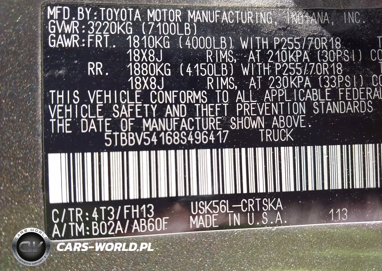 2008 Toyota Tundra Sr5 5.7L V8 VIN:5TBBV54168S496417 - 9
