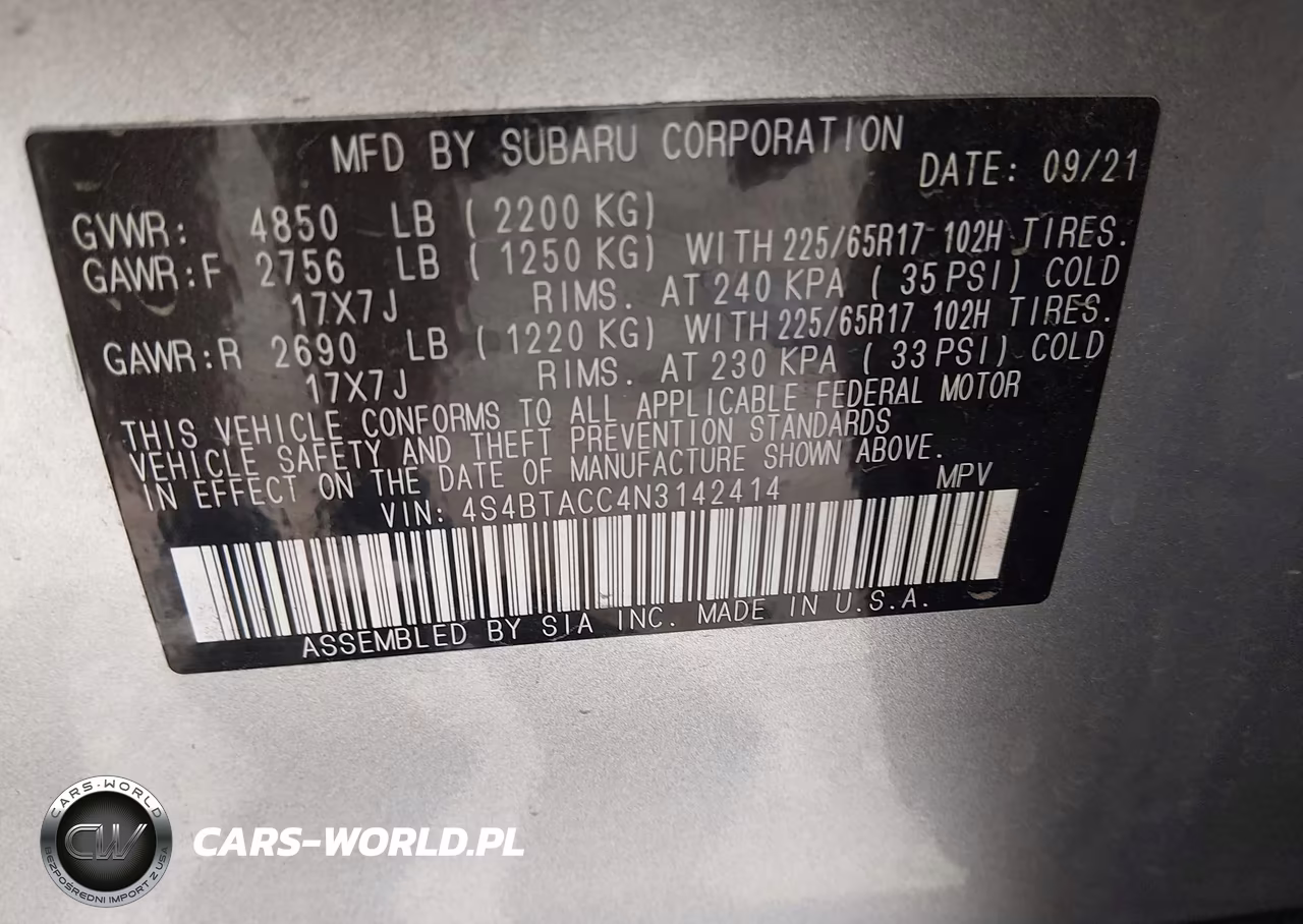 2022 Subaru Outback Premium VIN:4S4BTACC4N3142414 - 9