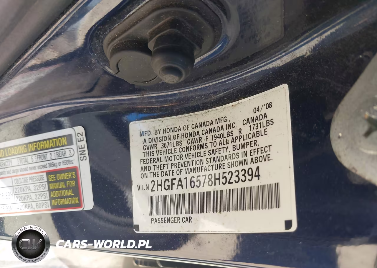 2008 Honda Civic Lx VIN:2HGFA16578H523394 - 9