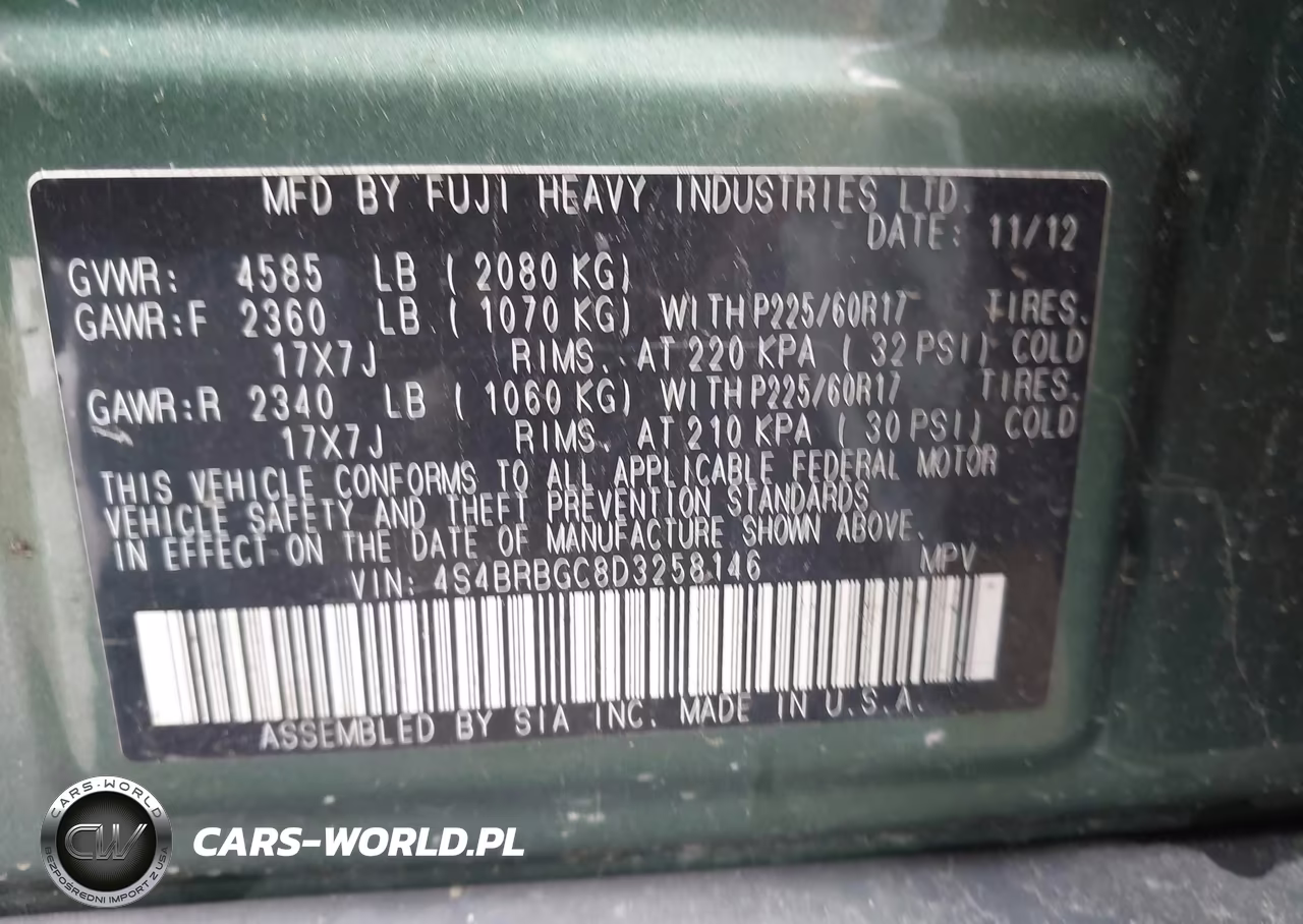 2013 Subaru Outback 2.5I Premium VIN:4S4BRBGC8D3258146 - 9