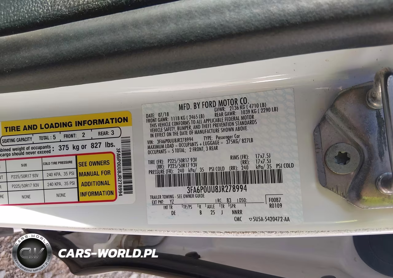 2018 Ford Fusion Hybrid S VIN:3FA6P0UU8JR278994 - 9
