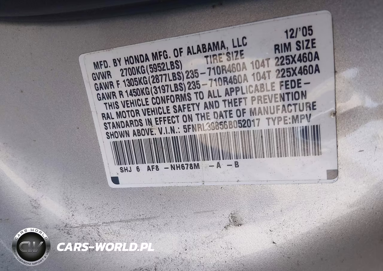 2006 Honda Odyssey Touring VIN:5FNRL38856B052017 - 9