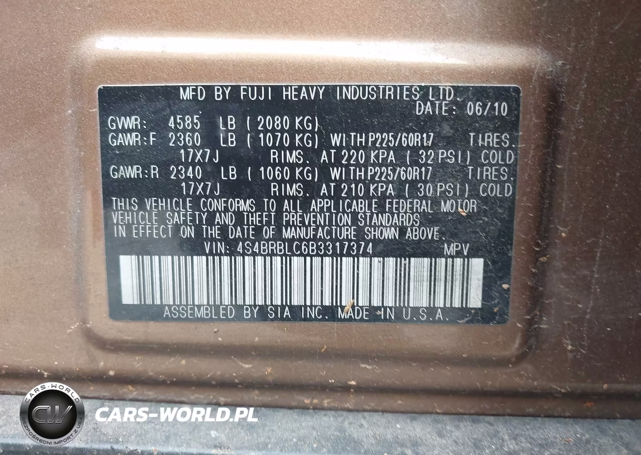 2011 Subaru Outback 2.5I Limited VIN:4S4BRBLC6B3317374 - 9
