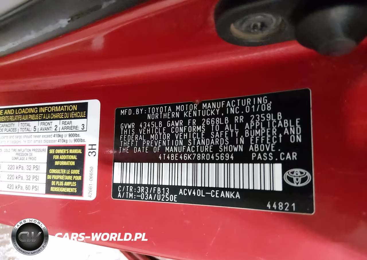 2008 Toyota Camry Le VIN:4T4BE46K78R045694 - 9