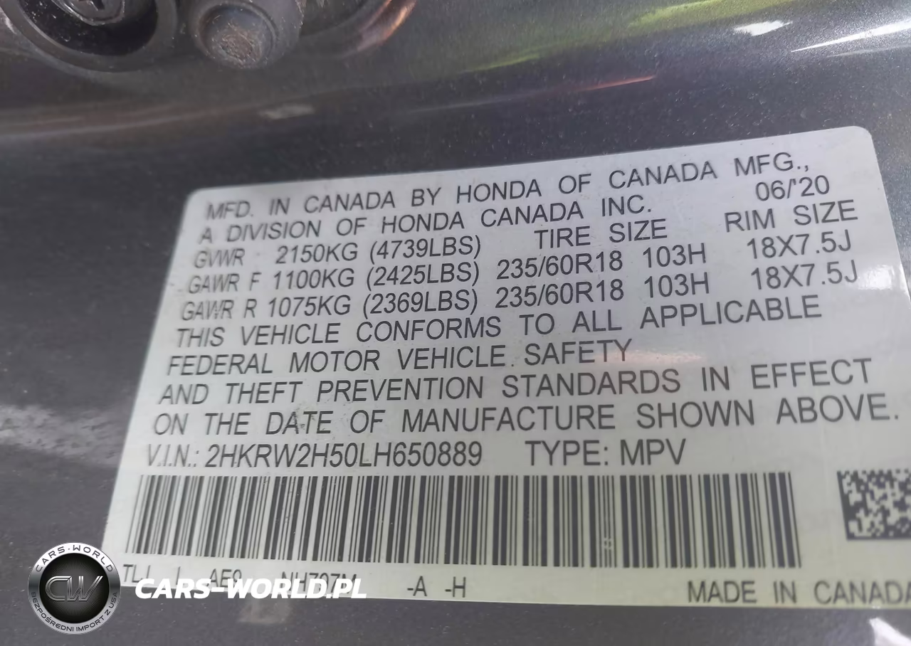 2020 Honda Cr-V Awd Ex VIN:2HKRW2H50LH650889 - 9