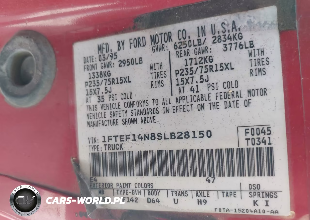 1995 Ford F150 VIN:1FTEF14N8SLB28150 - 9