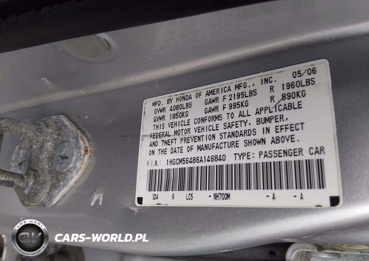 2006 Honda Accord 2.4 Lx VIN:1HGCM56486A146840 - 9