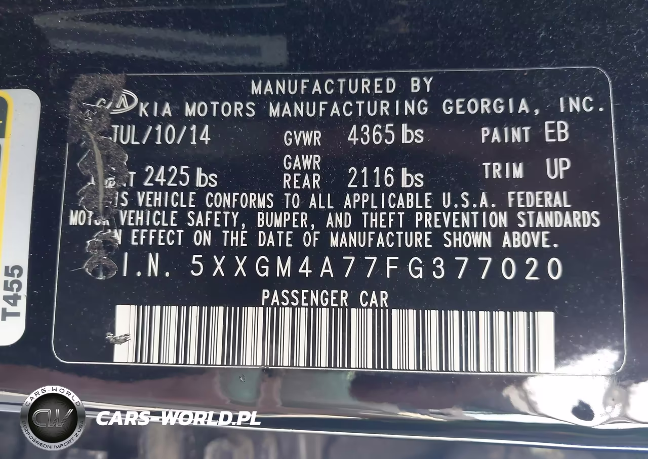 2015 Kia Optima Lx VIN:5XXGM4A77FG377020 - 9