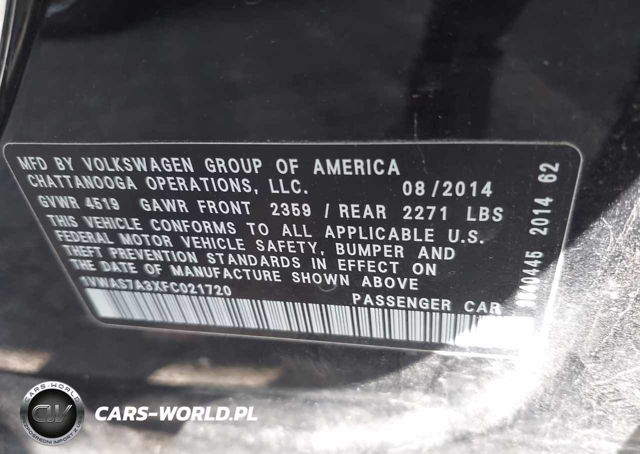 2015 Volkswagen Passat 1.8T Wolfsburg Edition VIN:1VWAS7A3XFC021720 - 9