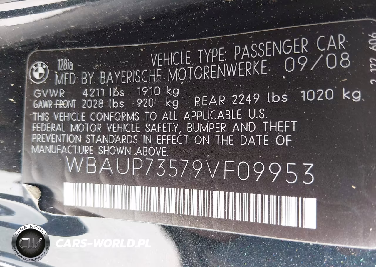2009 BMW 128I VIN:WBAUP73579VF09953 - 9