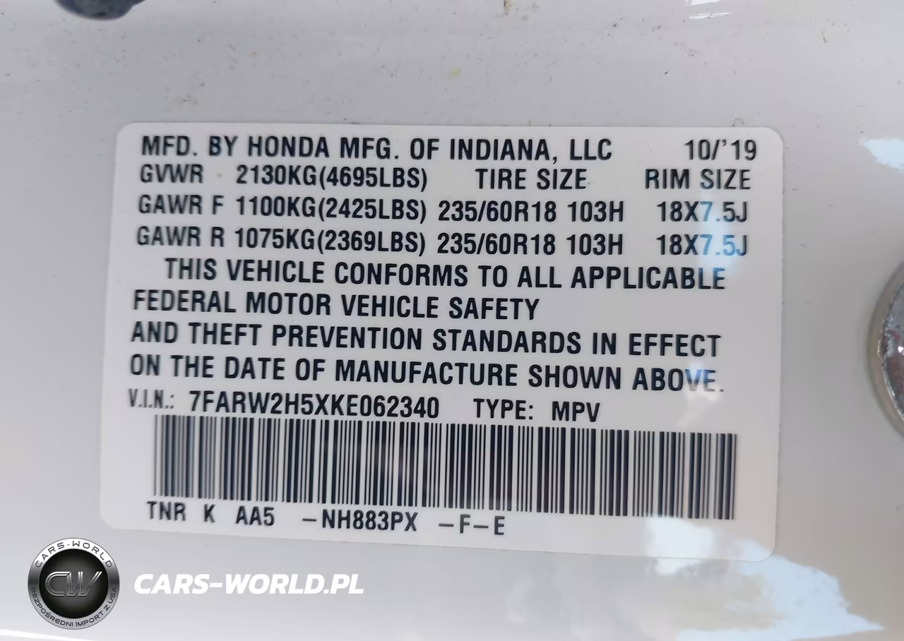 2019 Honda Cr-V Ex VIN:7FARW2H5XKE062340 - 9