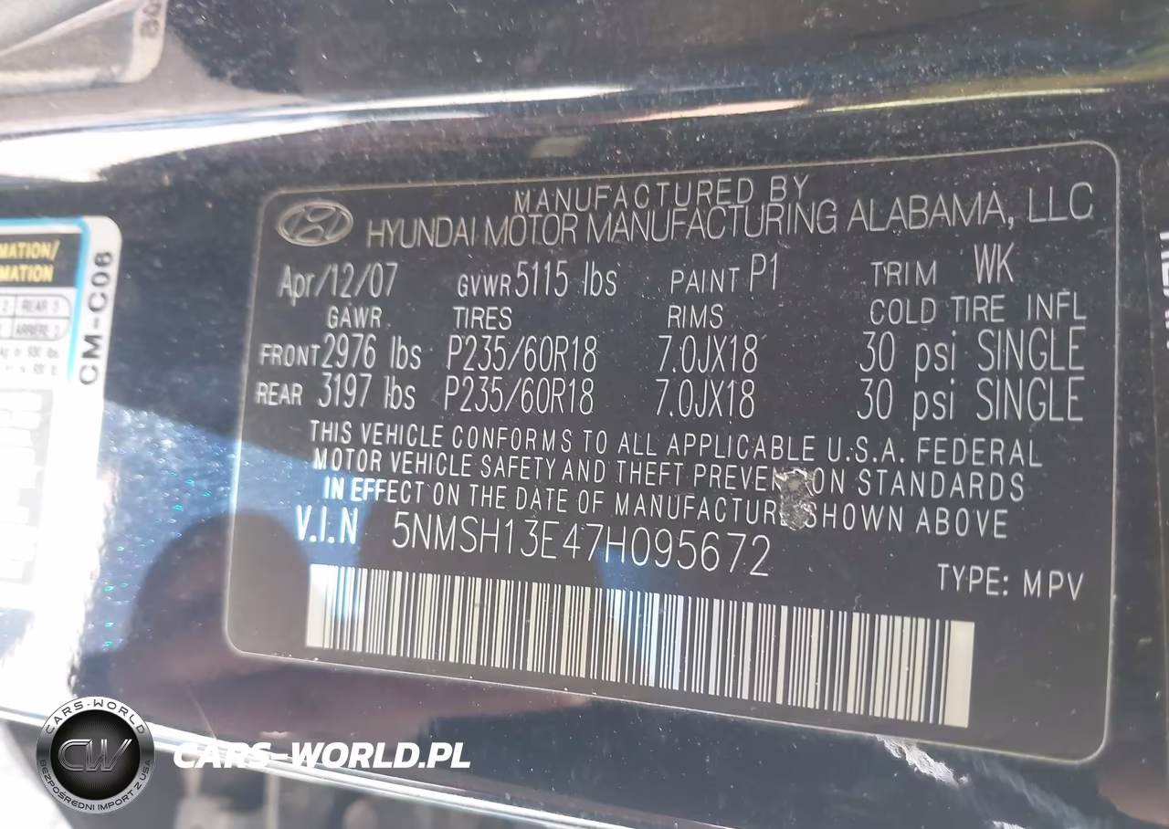 2007 Hyundai Santa Fe Limited-Se VIN:5NMSH13E47H095672 - 9