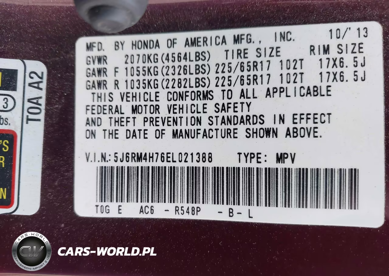 2014 Honda Cr-V Ex-L VIN:5J6RM4H76EL021388 - 9