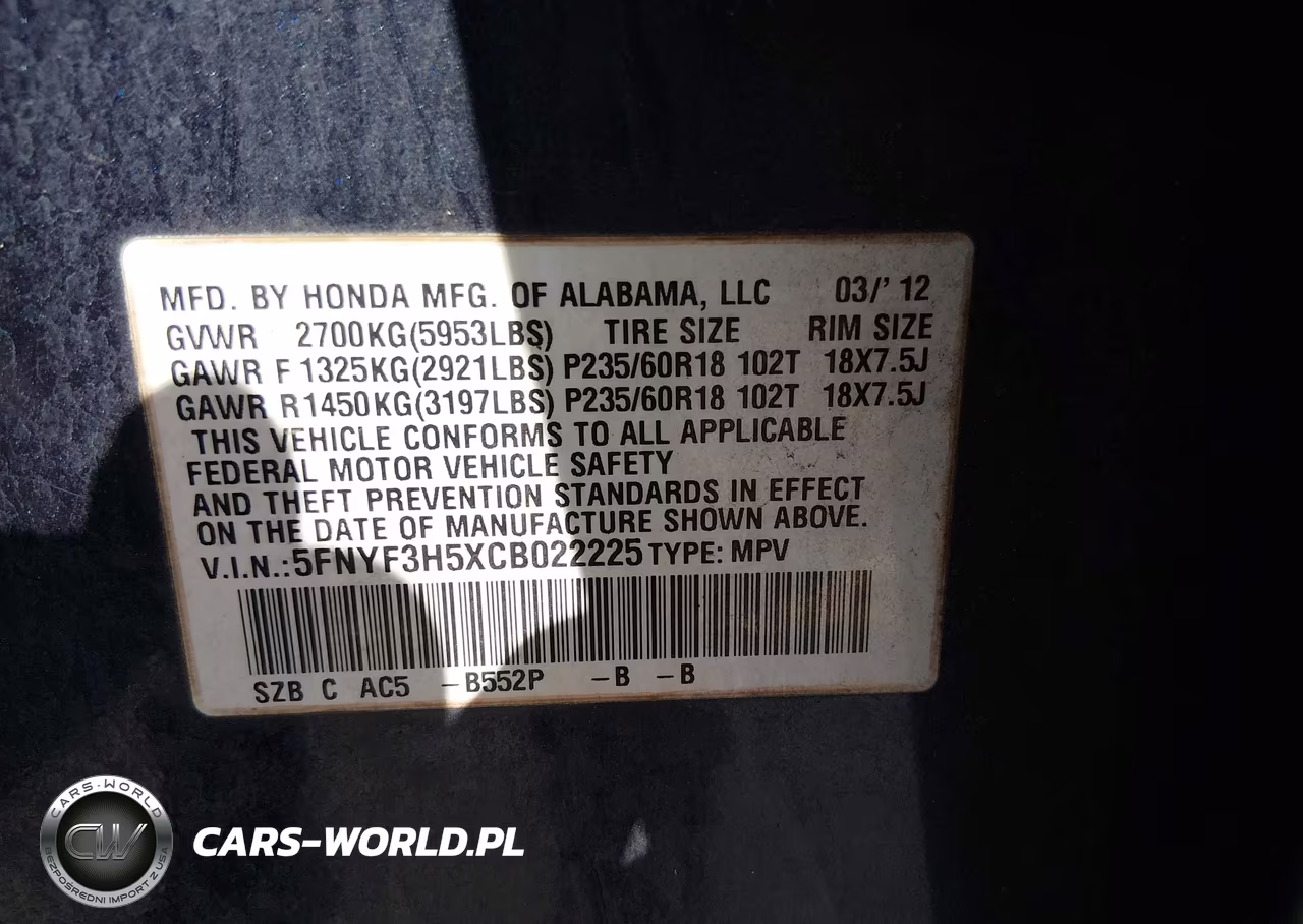 2012 Honda Pilot Ex-L VIN:5FNYF3H5XCB022225 - 9