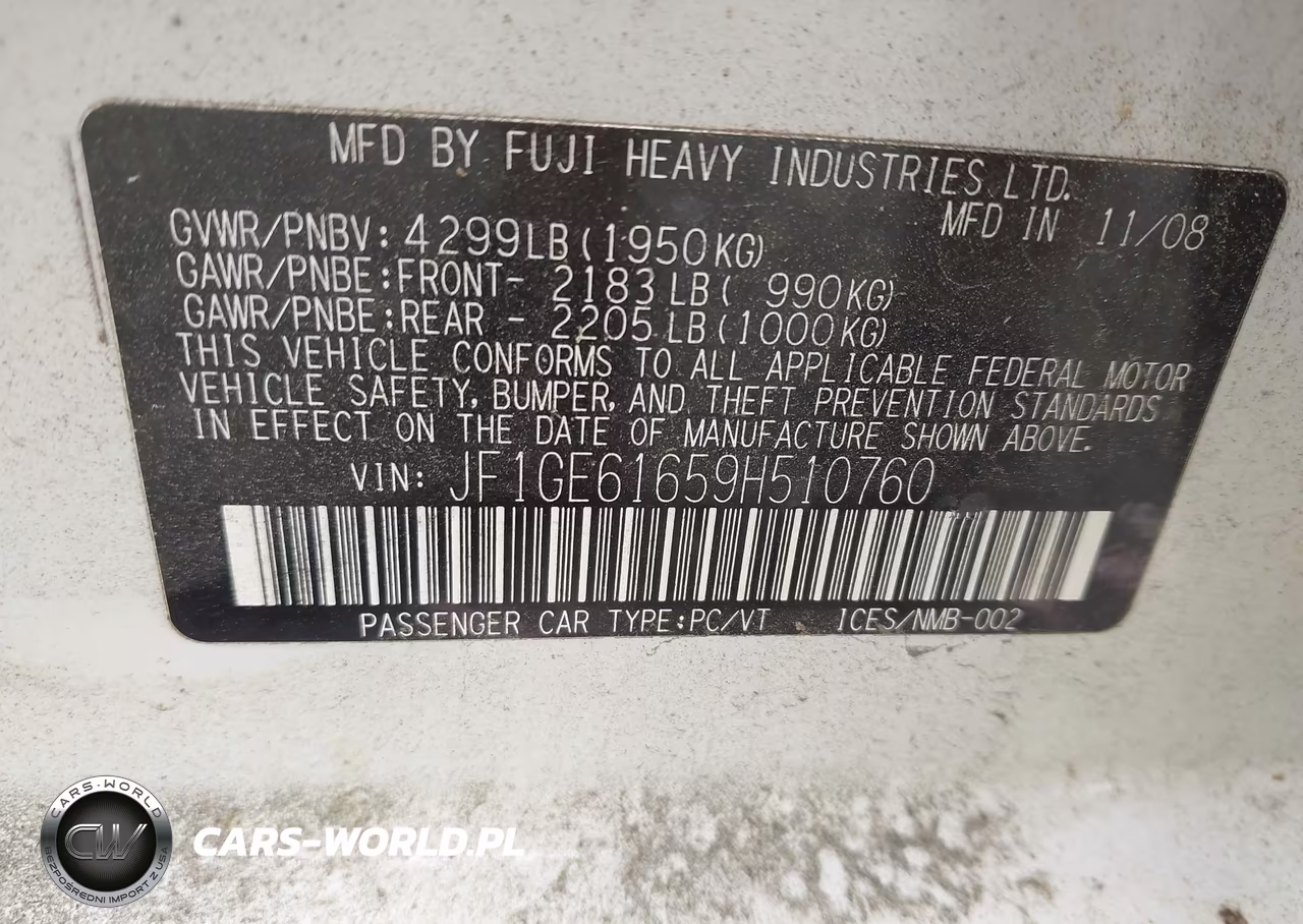 2009 Subaru Impreza 2.5I VIN:JF1GE61659H510760 - 9