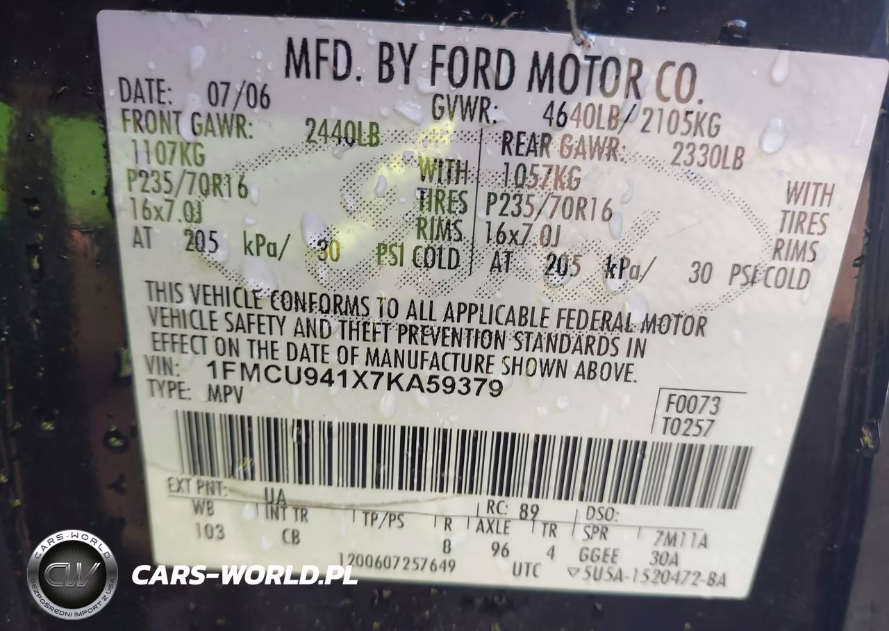 2007 Ford Escape Limited VIN:1FMCU941X7KA59379 - 9