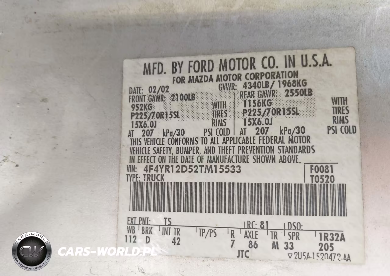2002 Mazda B2300 VIN:4F4YR12D52TM15533 - 9