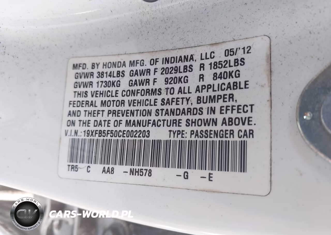 2012 Honda Civic Natural Gas VIN:19XFB5F50CE002203 - 9