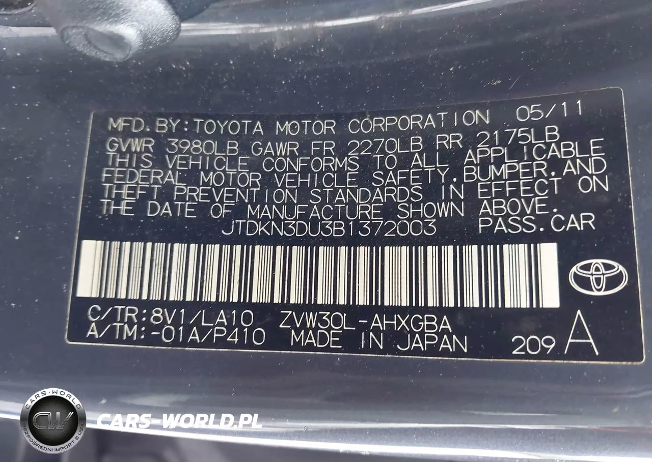 2011 Toyota Prius Five VIN:JTDKN3DU3B1372003 - 9