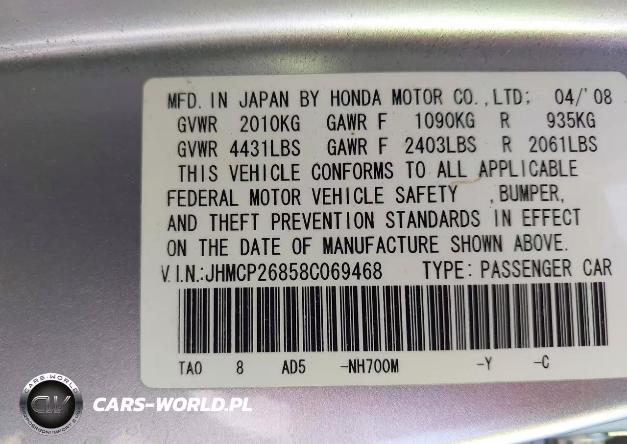 2008 Honda Accord 2.4 Ex-L VIN:JHMCP26858C069468 - 9