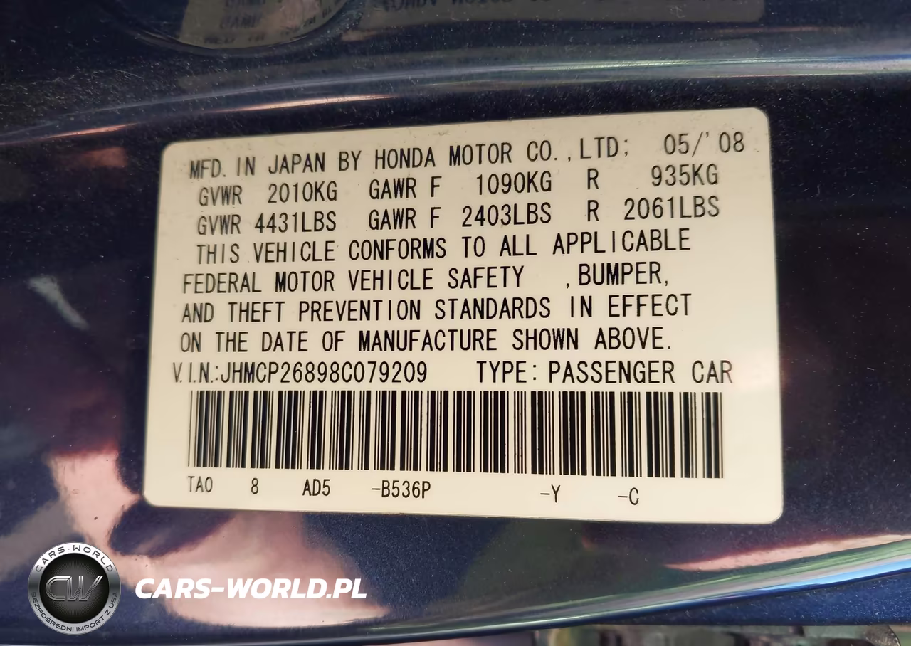 2008 Honda Accord 2.4 Ex-L VIN:JHMCP26898C079209 - 9