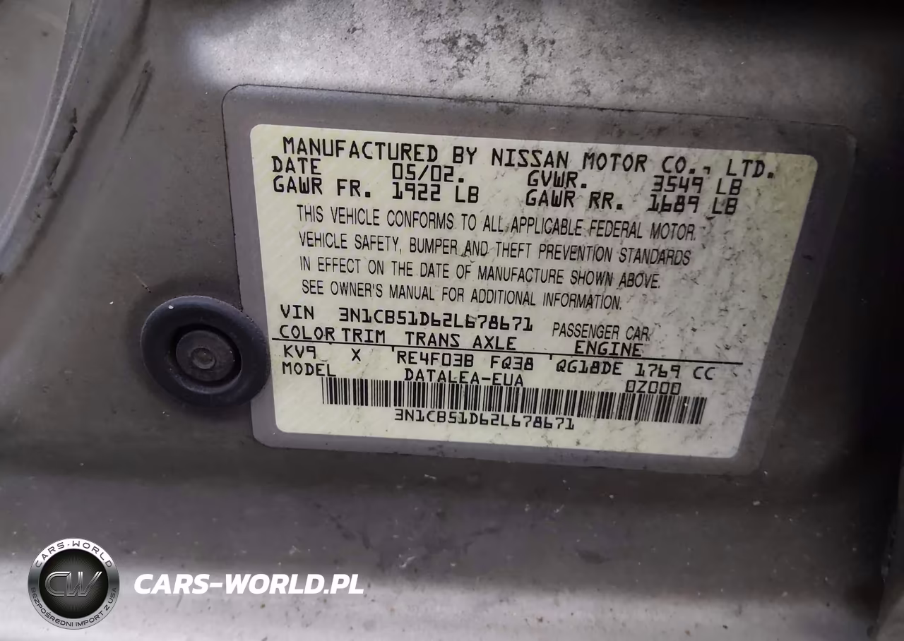 2002 Nissan Sentra Gxe VIN:3N1CB51D62L678671 - 9