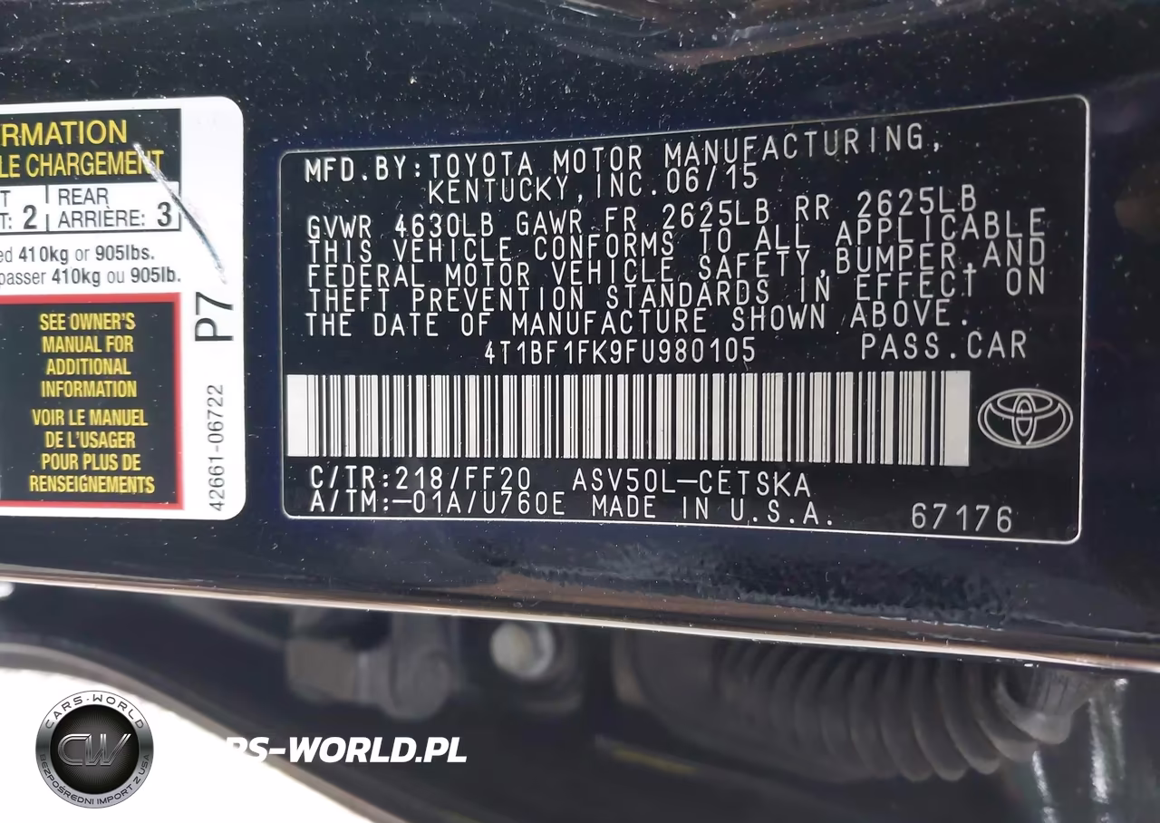 2015 Toyota Camry Se VIN:4T1BF1FK9FU980105 - 9