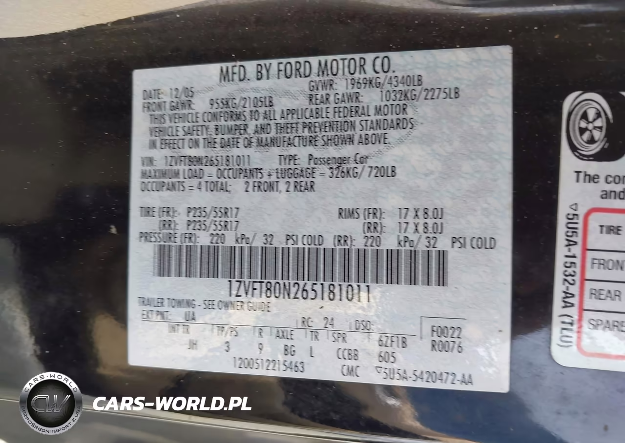 2006 Ford Mustang V6 VIN:1ZVFT80N265181011 - 9