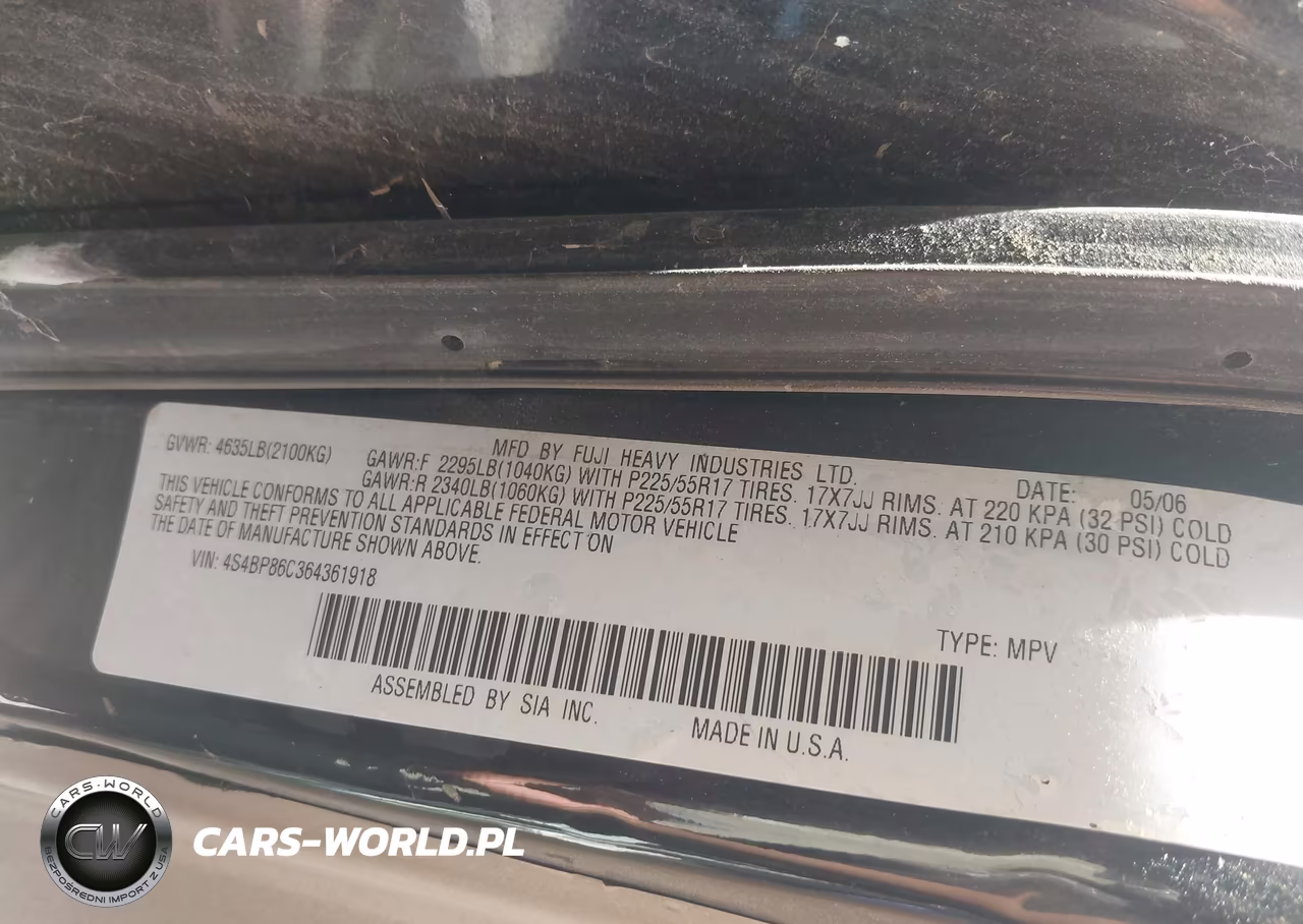 2006 Subaru Outback 3.0R L.l. Bean Edition VIN:4S4BP86C364361918 - 9