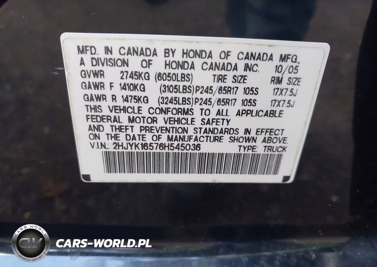 2006 Honda Ridgeline Rtl VIN:2HJYK16576H545036 - 9