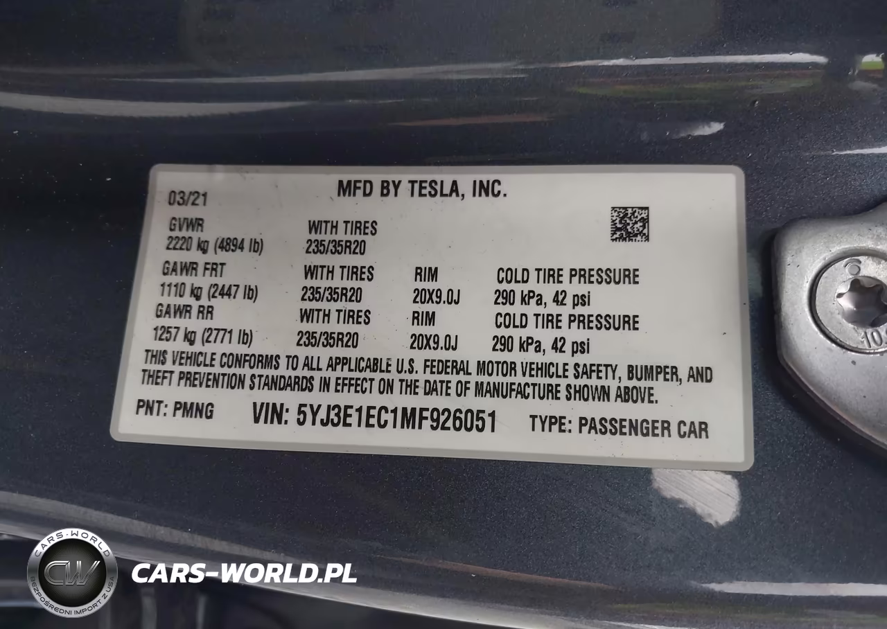 2021 Tesla Model 3 Performance Dual Motor All-Wheel Drive VIN:5YJ3E1EC1MF926051 - 9