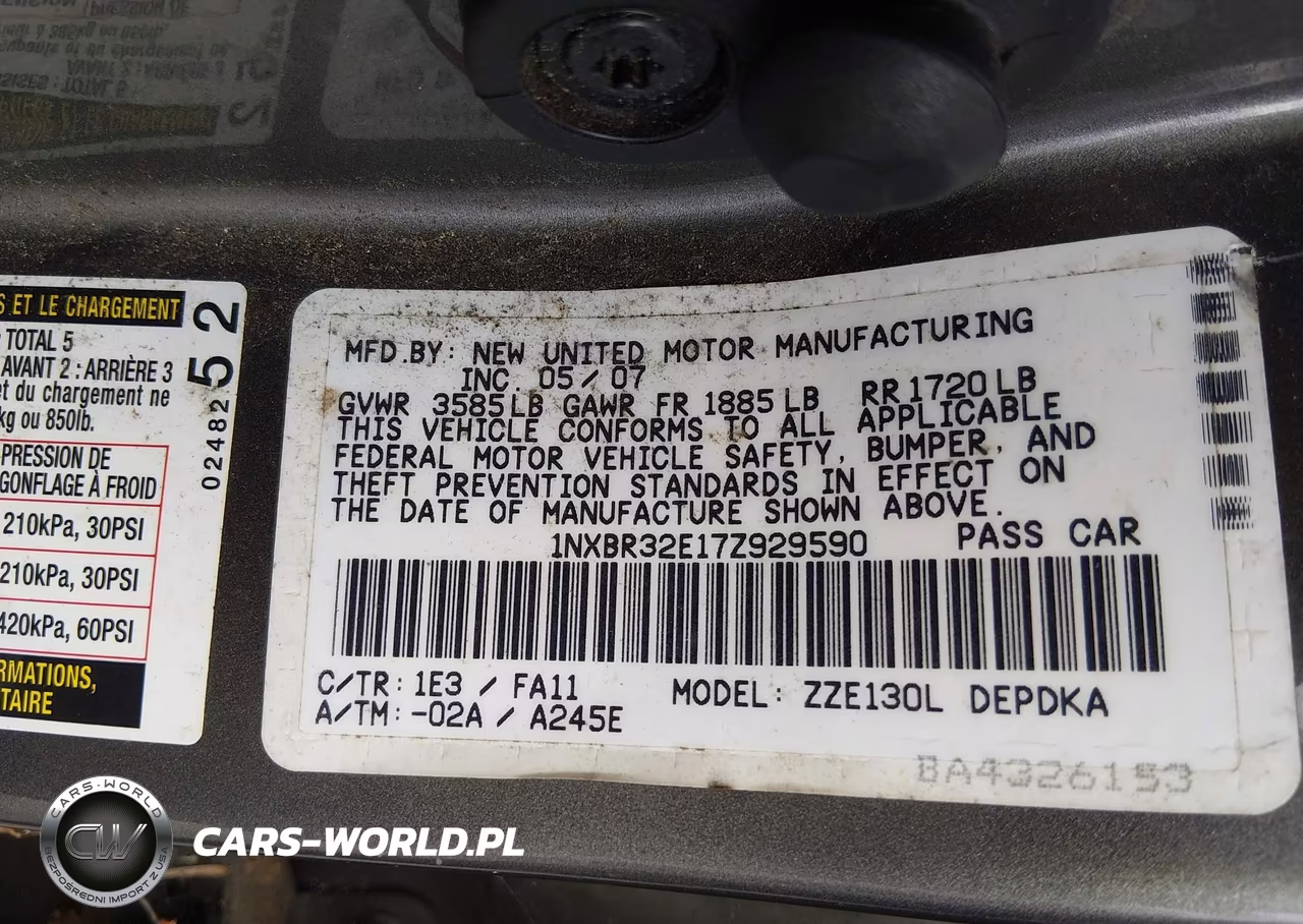 2007 Toyota Corolla Ce VIN:1NXBR32E17Z929590 - 9