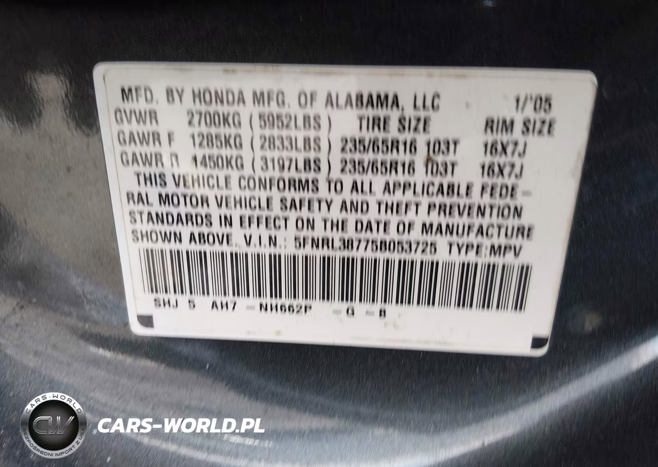 2005 Honda Odyssey Ex-L VIN:5FNRL38775B053725 - 9