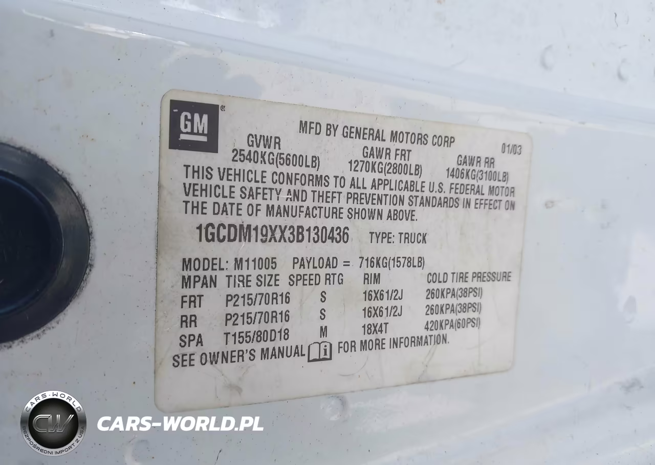 2003 Chevrolet Astro VIN:1GCDM19XX3B130436 - 9