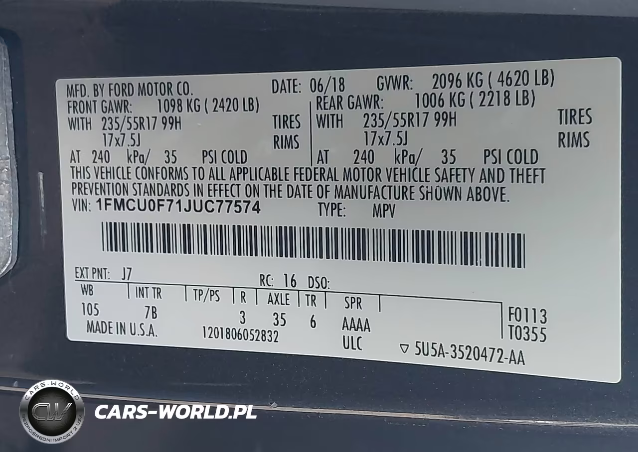 2018 Ford Escape S VIN:1FMCU0F71JUC77574 - 9