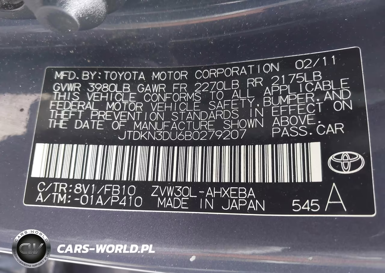 2011 Toyota Prius Two VIN:JTDKN3DU6B0279207 - 9