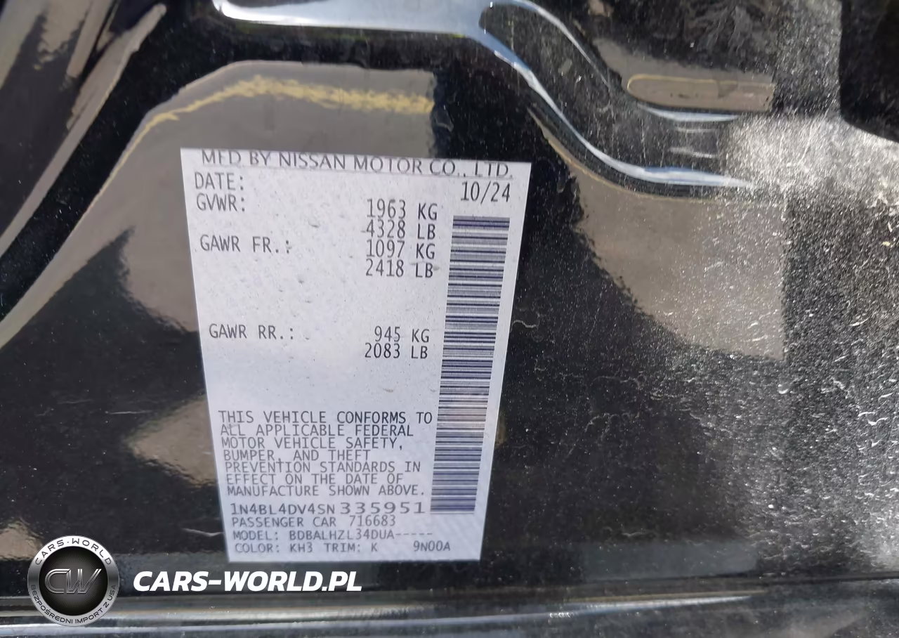 2025 Nissan Altima Sv Fwd VIN:1N4BL4DV4SN335951 - 9